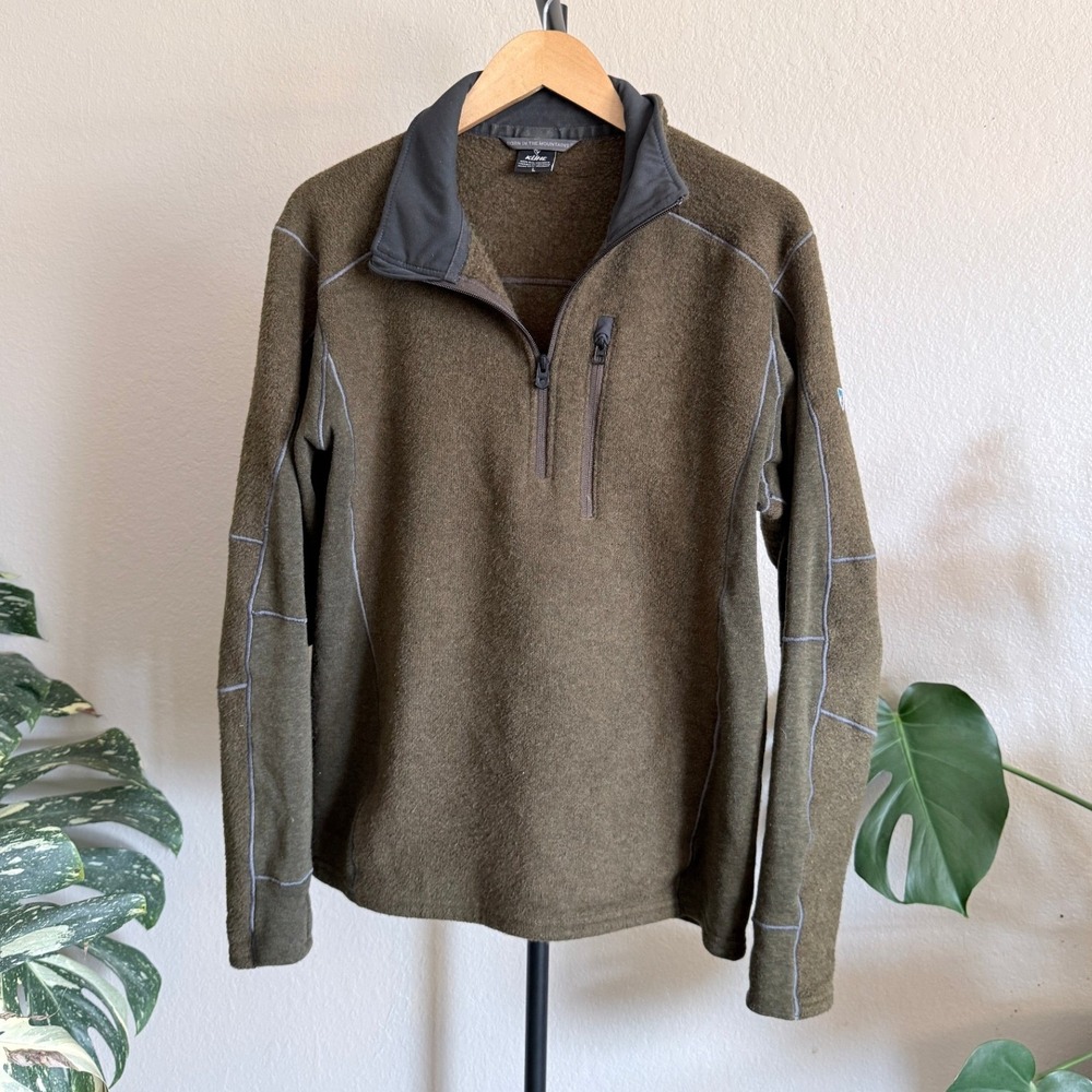 KUHL Interceptr 1/4 Zip Fleece Pullover Mens Large Olive Green 3111 F16